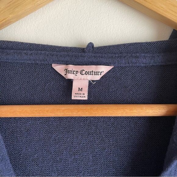 Juicy Couture Navy Blue Lightweight Y2K Knit Full Zip Hoodie with Jewel Trim - Picture 5 of 6